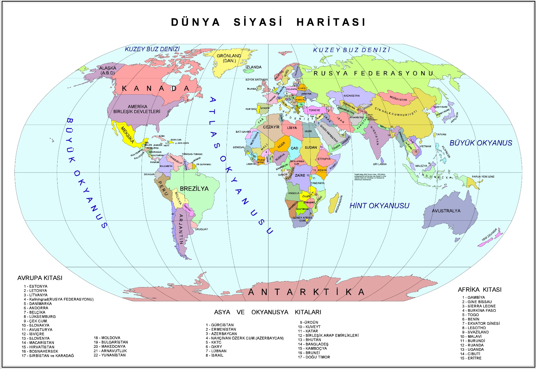 Dünya Haritası Türkçe Dilinde