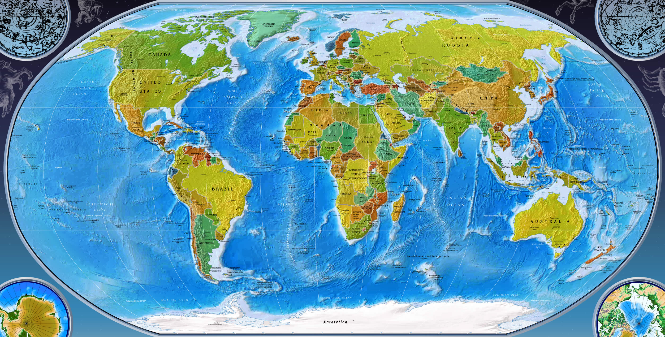 Dünya Fiziki Politik Harita
