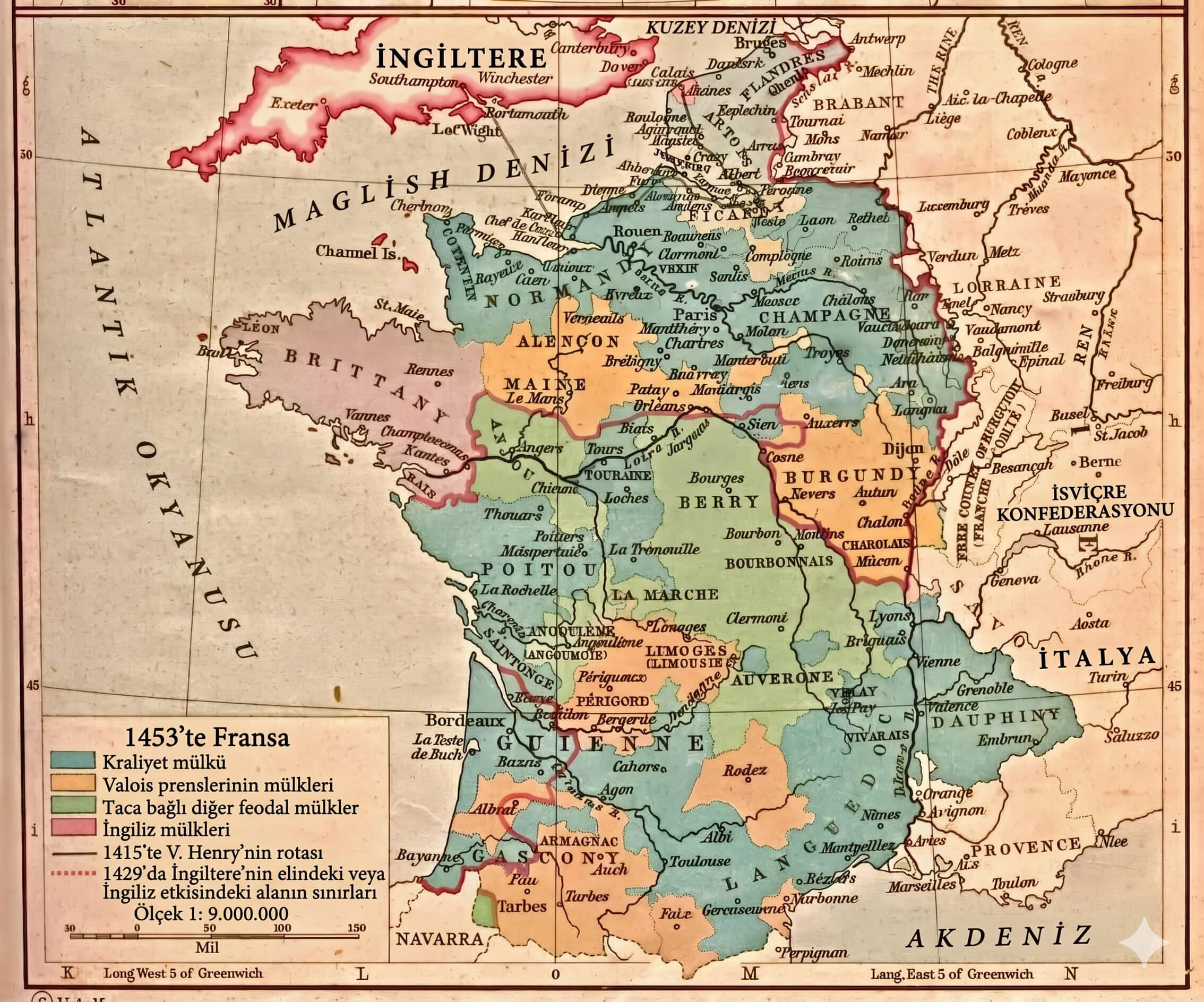 Fransa tarihi haritası 1453