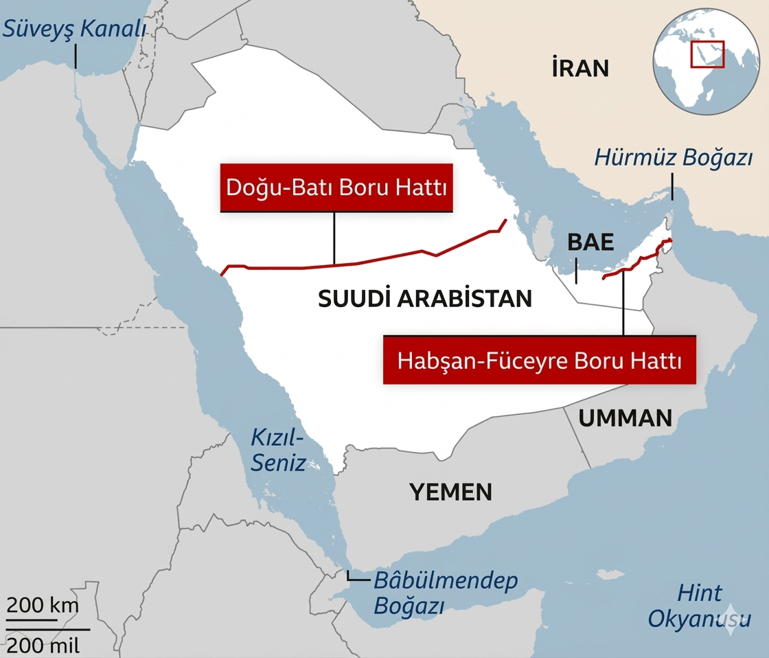 Suudi Arabistan ve BAE önemli boru hatları haritası