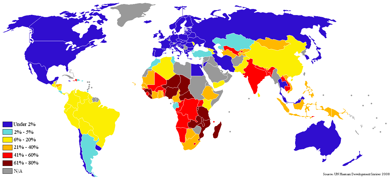 Dünya 1 Dolar Altı Yaşayan Nüfus Haritası